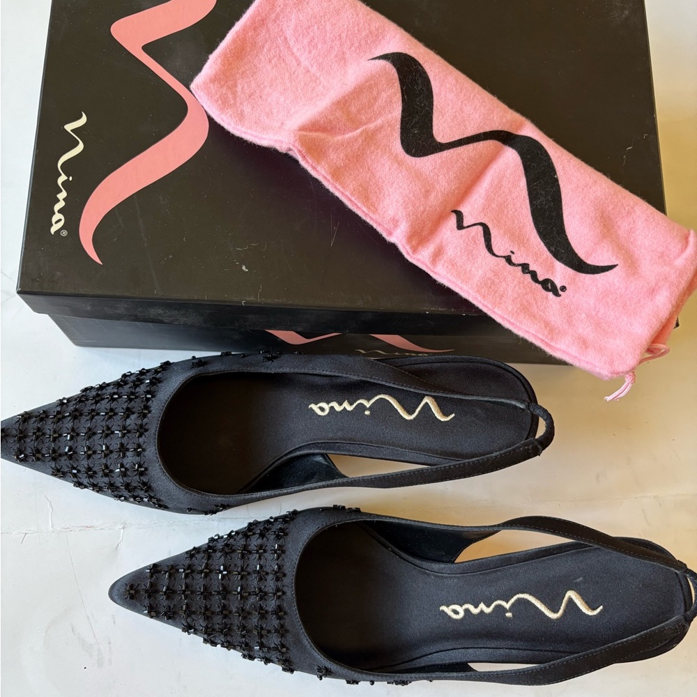 Nina Formal black luster women’s evening shoes size 7 w/ box
